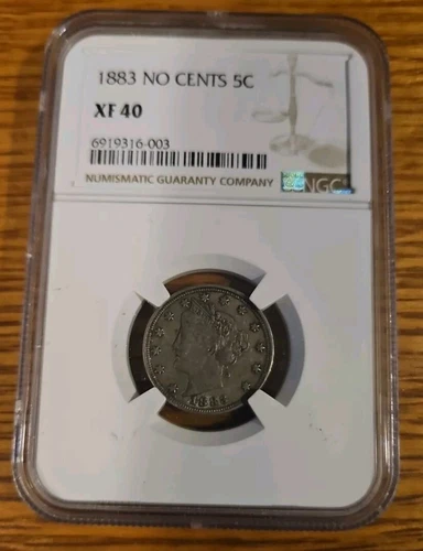 1883  US Liberty V Nickel 5c No Cents NGC XF 40