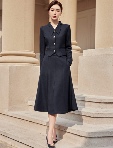 Blazer de negocios azul falda larga traje mujer moda ropa de trabajo conjunto de 2 piezas damas - Imagen 12 de 16