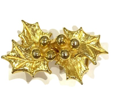 Stunning! Vintage MIMI DI N 1981 Holly Berry Belt buckle Gold tone 3.5\