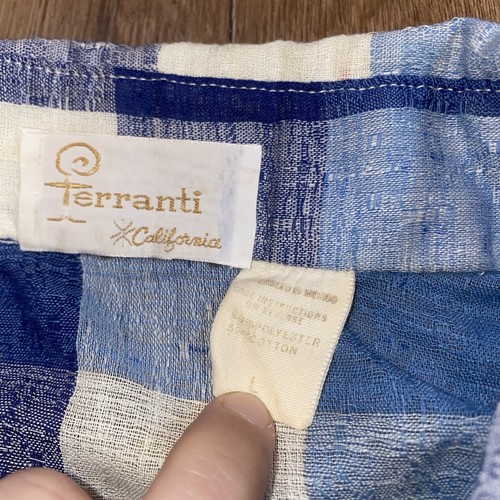 Vintage 60er 70er Knopf Hemd Herren strukturiert kariert Schmetterling Kragen Hippie Disco Large - Bild 10 von 13