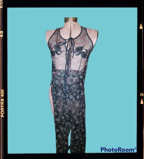 Embroidered Vintage Black Sheer Sexy Women's 2 Pi… - image 1