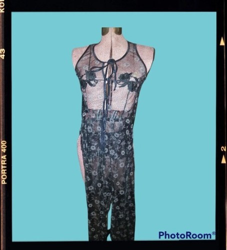 Embroidered Vintage Black Sheer Sexy Women's 2 Pi… - image 1