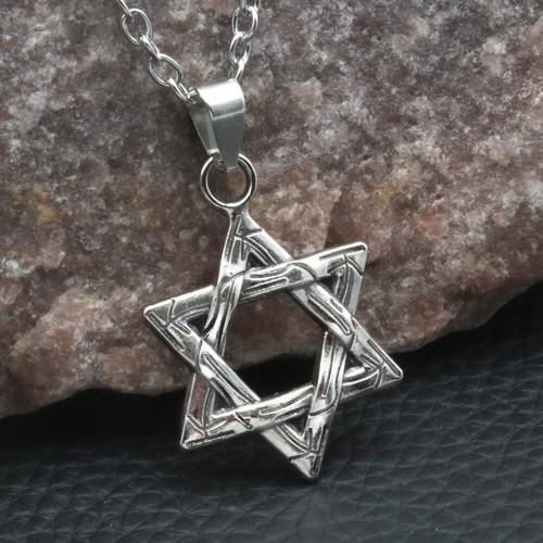 Antique Silver Tone Six Pointed Star Of David Jewish Pendant Necklace Link Chain - 第 1/7 張圖片