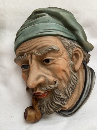 PAIR Vintage Geo. Z Lefton Men with Pipe Face Hanging Ceramic Wall Decor XU541 - Picture 3 of 6