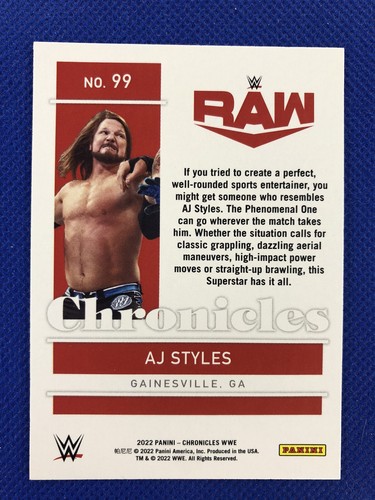 2022 #99 AJ Styles Panini Chronicles WWE RAW - Bild 2 von 2