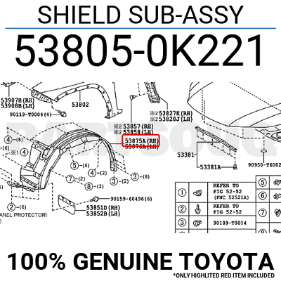 538050K221 Genuine Toyota SHIELD SUB-ASSY 53805-0K221 | eBay 538050K221 Genuine Toyota SHIELD SUB-ASSY 53805-0K221 | eBay
