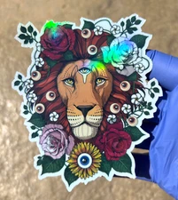 Trippy Lion Eyes Holographic Sticker Waterproof Vinyl Psychedelic Weed Art Decal
