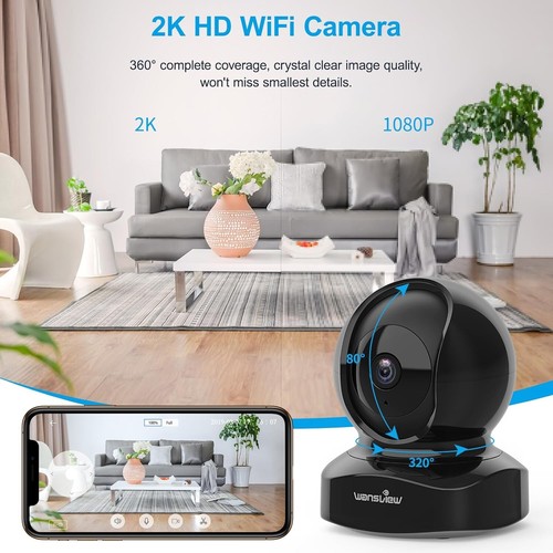 IP Camera 2K, WiFi, 2 Way Audio Night Vision, Works with Alexa, TF Card Slot - Picture 5 of 7