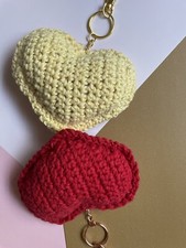 set of 2 pc, beautiful crochet heart keychains, cotton. handmade, CROCHET