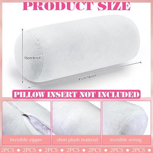 2 Pcs Cervical Neck Roll Pillow Cover with Zipper round Pillow Covers Neck Roll  - Picture 2 of 12