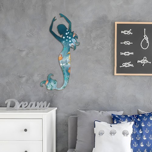 Mermaid Wall Art Iron Metal Pendant Artistic Ocean Theme Home Indoor Decoration - Picture 5 of 15