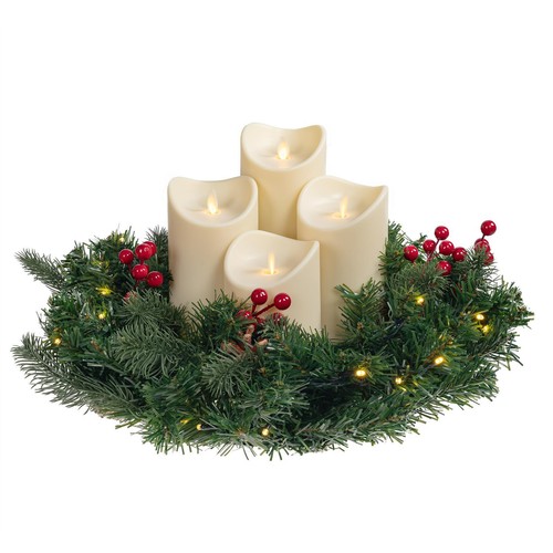 Adventskranz künstlich Licherkette beleuchtet LED Kerzen Advent Kanz Weihnachten - Bild 7 von 7