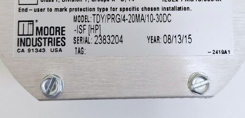 Moore Industries TDY/PRG/4-20MA/10-30DC-ISF (HP) Temperature Transmitter - Picture 2 of 7
