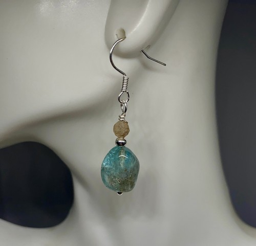 Blue & Yellow Apatite Genuine Stone Handmade Earrings  Crystal healing - Picture 4 of 11
