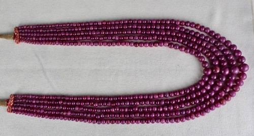 Certified Natural Ruby Beaded Round 5 L 873 Ct Red Gemstone Vintage Necklace - Picture 6 of 9