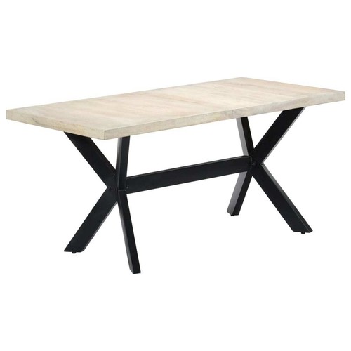NNEVL Dining Table White 160x80x75 cm Solid Mango Wood - Picture 10 of 11