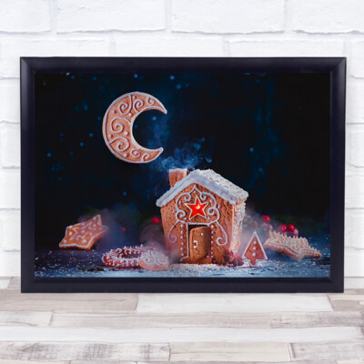 Wintermond Lebkuchen Weihnachten süß Plätzchen Essen Ferienhaus Wandkunstdruck