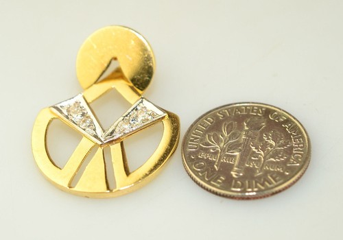 VINTAGE 14K YELLOW GOLD OPENWORK W/ CZ ACCENTS DOOR KNOCKER PIERCED EARRINGS - Picture 3 of 6