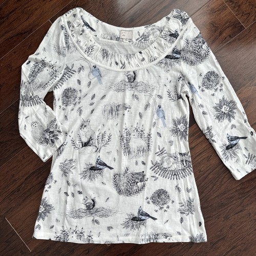 NEW Anthropologie Wonderland Tee Top Forest Friends MEDIUM - Bild 2 von 7