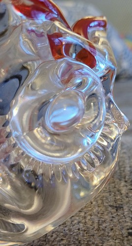Vintage Art Glas Rechteck Eule Aschenbecher/Süßigkeiten Geschirr roter Rand MCM Murano? - Bild 7 von 7