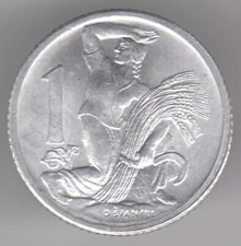 Czechoslovakia 1 Koruna 1950 Aluminium Coin - Czech Lion with Slovak Shield