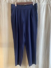 Aritzia Babaton Sz 6 Pull On Pleated Blue White Pinstripe Pants w/Pockets