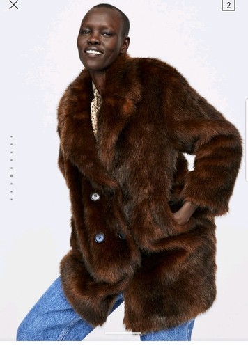 Fur Brown Xl Coat Teddy 14 Uk Taglia 16 Faux Bear Zara Woman Lape 05wqnzYzp