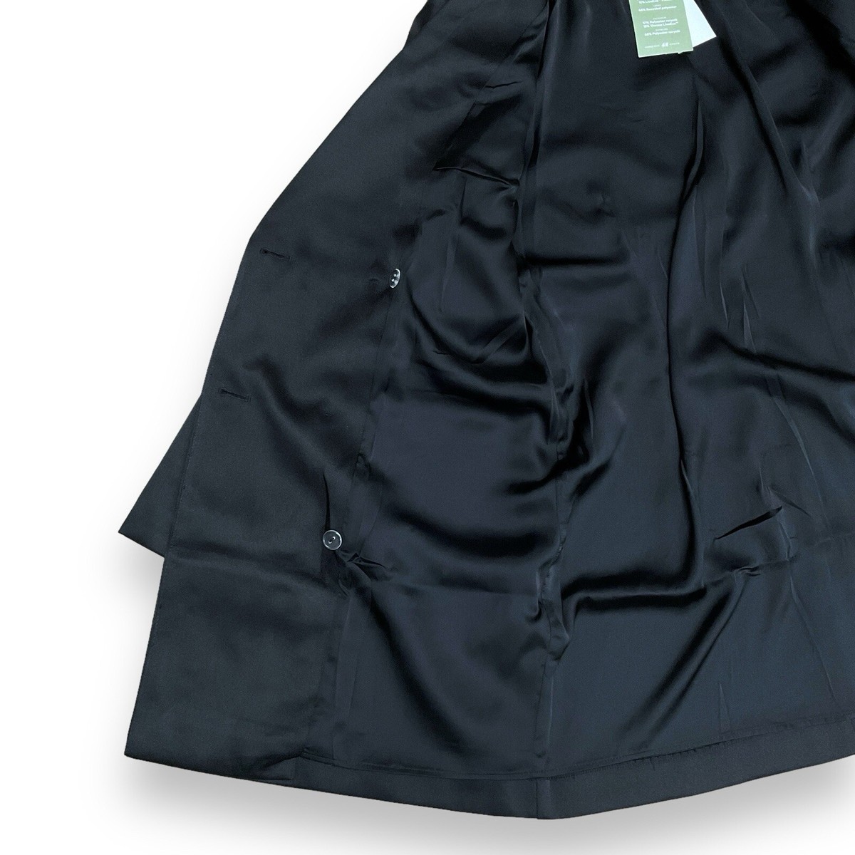 H&M Blazer Women Medium Black Longline Satin Silky Double H&M Blazer Women Medium Black Longline Satin Silky Double