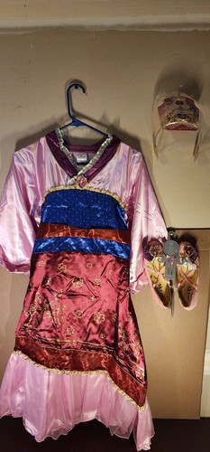 Disney Store Mulan Dress costume Princess L 9/10 set w/ shoes Tiara Crown New - Picture 2 of 8