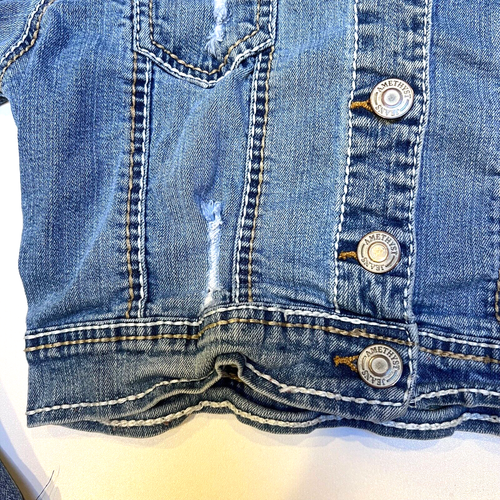 Amethyst Jean Jacket Womens Size S Denim Stretch Collared Distressed Cropped - Picture 5 of 10