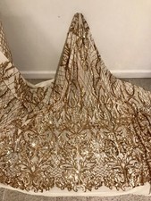 Gold 4way stretch sequin Lace fabric 50 Width Sold By The Yard