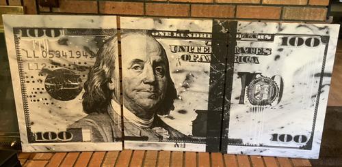 3 Stück schwarz-weiß 100 Dollar Schein Leinwandbild je 20 x 28