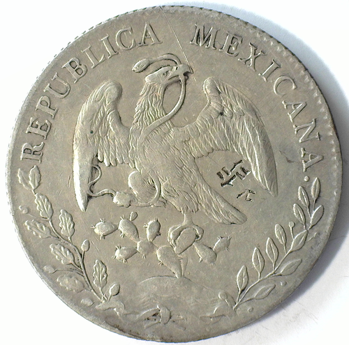 MÉXICO 1894 Mo AM .903 PLATA 8 REALES MARCAS DE CORTE AU/UNC (KM-377.10) - Imagen 2 de 2