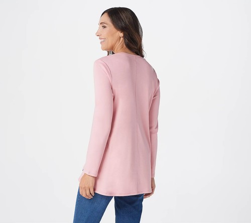 Top Isaac Mizrahi Live Essentials Pima algodón cuello en V dobladillo alto-bajo-A343365 - Imagen 2 de 10
