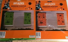 Happy Halloween Green or Orange Spiders Spiderweb Window Poster Cover Decoration