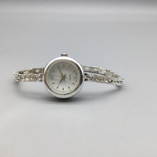 Avon Watch Women 22mm Silver Tone Crystals White Round Dial New Battery 6.25" - Picture 7 of 16
