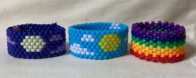 kandi cuff bracelets, sunny day moonlit night rainbow, mini