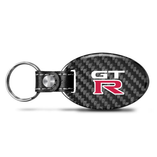 for Nissan GT-R Real Carbon Fiber Large Oval Shape Black Leather Strap Key Chain - Afbeelding 1 van 6