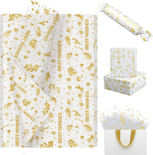 100 Sheets Best Wishes Tissue Paper, Gold Tissue Paper for Gift Bags, Bridal Sho