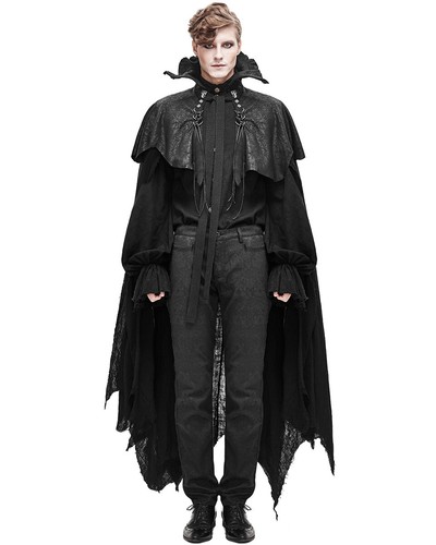 Devil Fashion Mens Long Gothic Cloak Cape Black Dieselpunk Apocalyptic Vampire - Picture 5 of 12