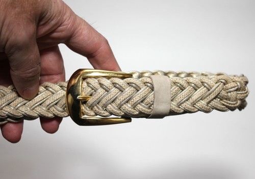 Women's Braided Beige w/ Gold Trim Belt - Gold Buckle - SIZE M/L - 40" Long - Picture 4 of 7