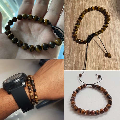 Natural Tiger Eye Stone Bracelet 4 6 8mm Round Beads Braided String Bracelets - Picture 6 of 12