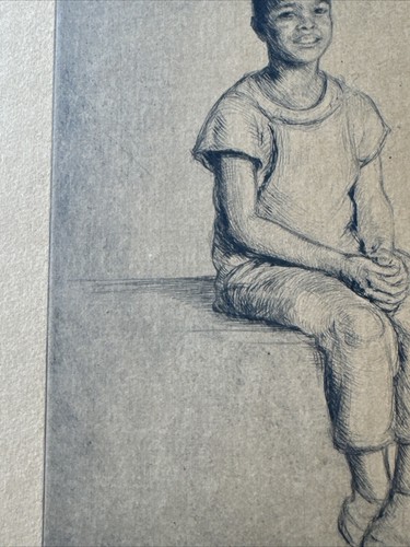 ANTIQUE ETCHING BLACK PORTRAIT AFRICAN AMERICAN CHILD YOUTH BY ROSALIND ABRAMSON - Picture 9 of 24