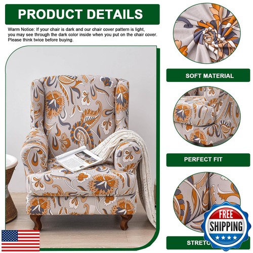 CRFATOP Wingback Chair Covers 2 Pieces Stretch Printed Wing Back Chair Cover - Picture 3 of 5