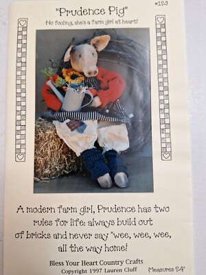24'' Stuffed Prudence Pig Sewing Pattern 123 Bless Your Heart Country Crafts Farm
