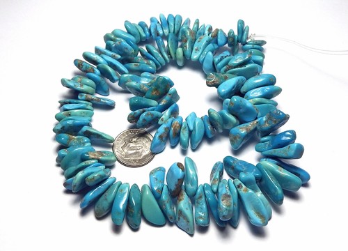 16" Strand AMERICAN TURQUOISE Castle Dome 9-20mm Nugget Beads /N7 - Picture 2 of 2