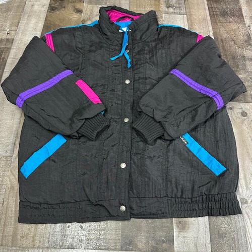 Izzi Size Large Women Vintage Snow Jacket 90’s Black Pink Blue - Picture 1 of 13