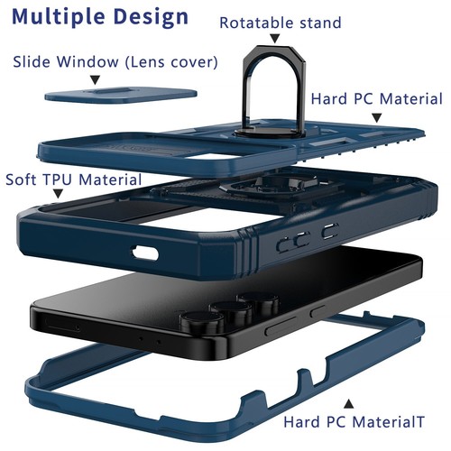 Funda de teléfono a prueba de golpes con anillo magnético con soporte azul para Samsung Galaxy S24 6,2" - Imagen 2 de 16