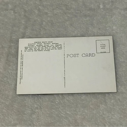 Postal Lincoln Death Chair Greenfield Village Dearborn Michigan Cromo B567 - Imagen 3 de 3