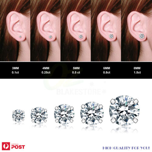 2PCS Earrings Cubic Zirconia Ear Studs Sterling Silver Surgical Steel Available - Picture 6 of 12